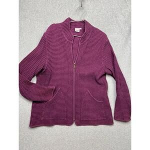 Vintage Focus Womens Sweater Zip Cardigan L Waffle Knit Minimalist Simple